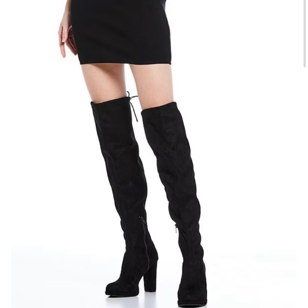 Brand New Black over the knee stretch microsuede block heel boot